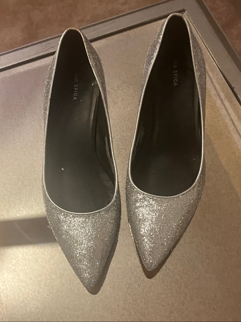 Via Spiga Silver Glitter Block Heel Pumps